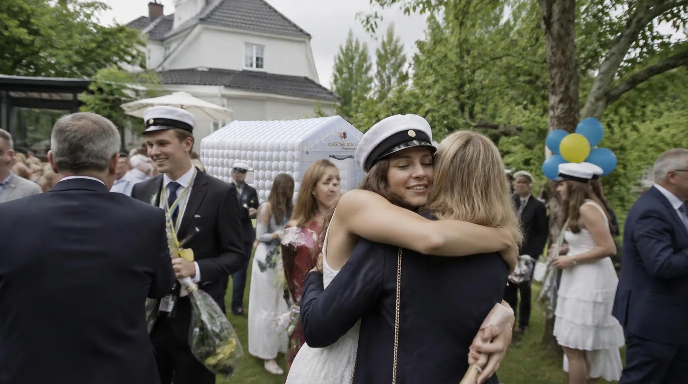Studentfirande i villaträdgård